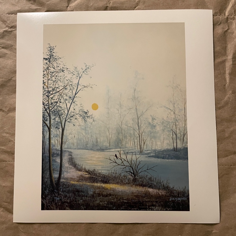 Jon Gagnon Vintage Art Print Morning Mist and Blackbird Landscape NWT